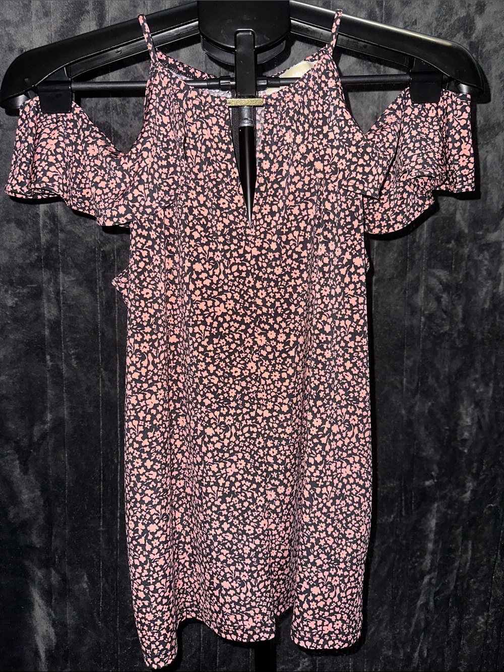 Michael Kors Black and Pink Floral One-Shoulder Ruffle Dress